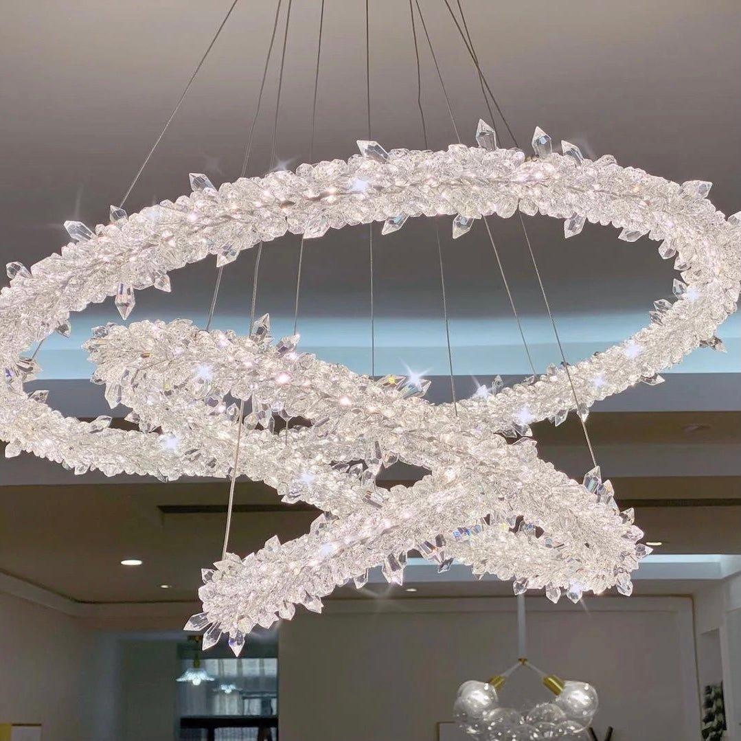 Modern 3 - Ring Halo Crystal Chandelier for Living Room/Bedroom - 1 Ring/D19.7"*H118.1"Warm Lightcasivra