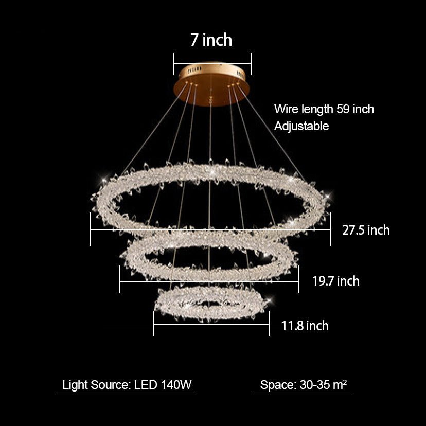 Modern 3 - Ring Halo Crystal Chandelier for Living Room/Bedroom - 3 Rings/ D27.5"+D19.7"+D11.8"Warm Lightcasivra