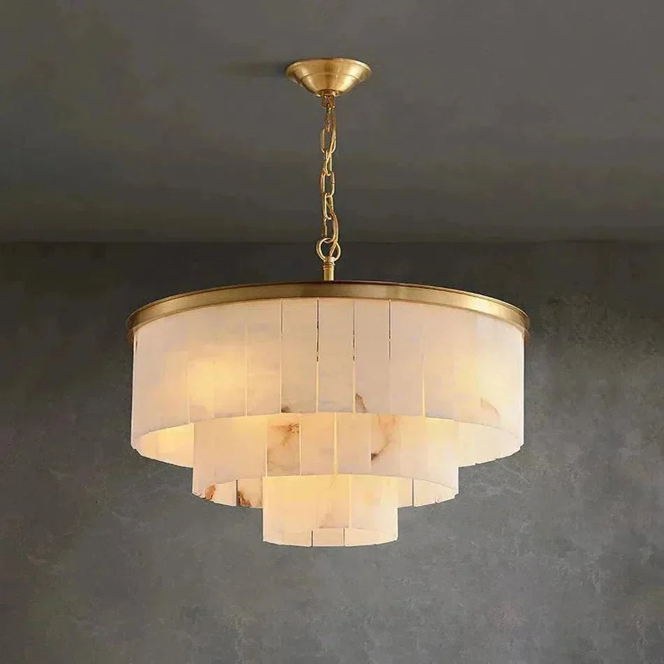 Modern Alabaster Tiered Chandelier - Copper+WhiteDia 60cm x H 65cm / D 23.6 x H 25.6casivra