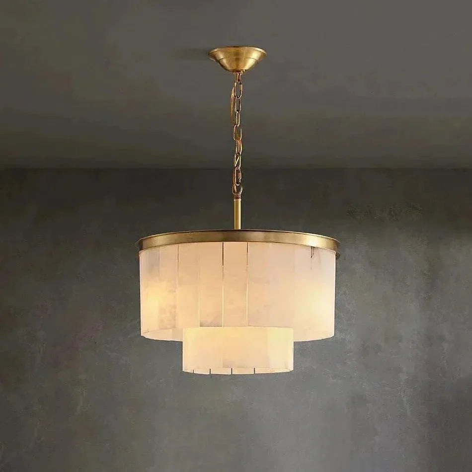 Modern Alabaster Tiered Chandelier - Copper+WhiteDia 45cm x H 58cm / D 17.7 x H 22.8casivra