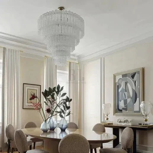 Modern Art Design 3/4/5/7 - Tier Hand - blown Glass Tiered Chandelier - 5 - Tier/D29.88"*H31.5"ClearWarm Lightcasivra