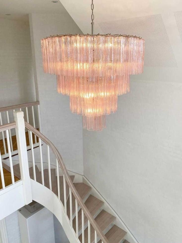 Modern Art Design 3/4/5/7 - Tier Hand - blown Glass Tiered Chandelier - 4 - Tier/D33.5"*H35"PinkWarm Lightcasivra