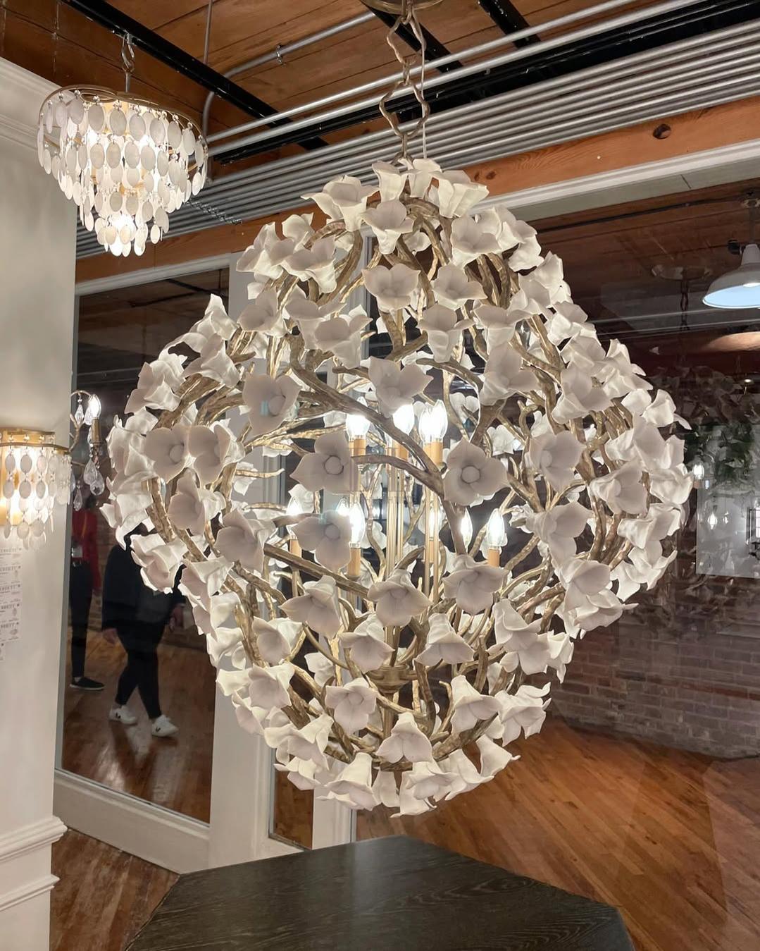 Modern Art Design Lily Ceramic Flower Chandelier for Low-ceiling-casivra-6 Lights/D26.25"*H30"-Warm Light-casivra
