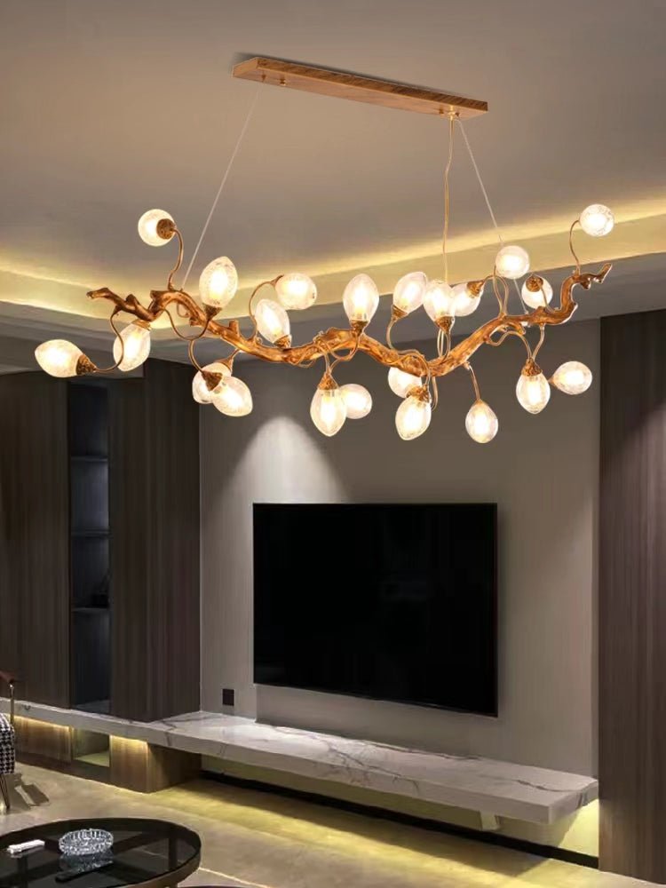 Modern Art Extra Large Branch Style Chandelier with Clear Bubble Glass Eggs for Dining Room and Living Room - 30 Lights: L68.9"*W16.5"*H17.7"Warm Lightcasivra