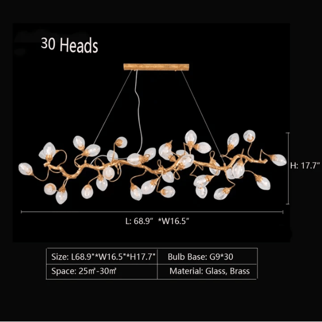 Modern Art Extra Large Branch Style Chandelier with Clear Bubble Glass Eggs for Dining Room and Living Room - 30 Lights: L68.9"*W16.5"*H17.7"Warm Lightcasivra