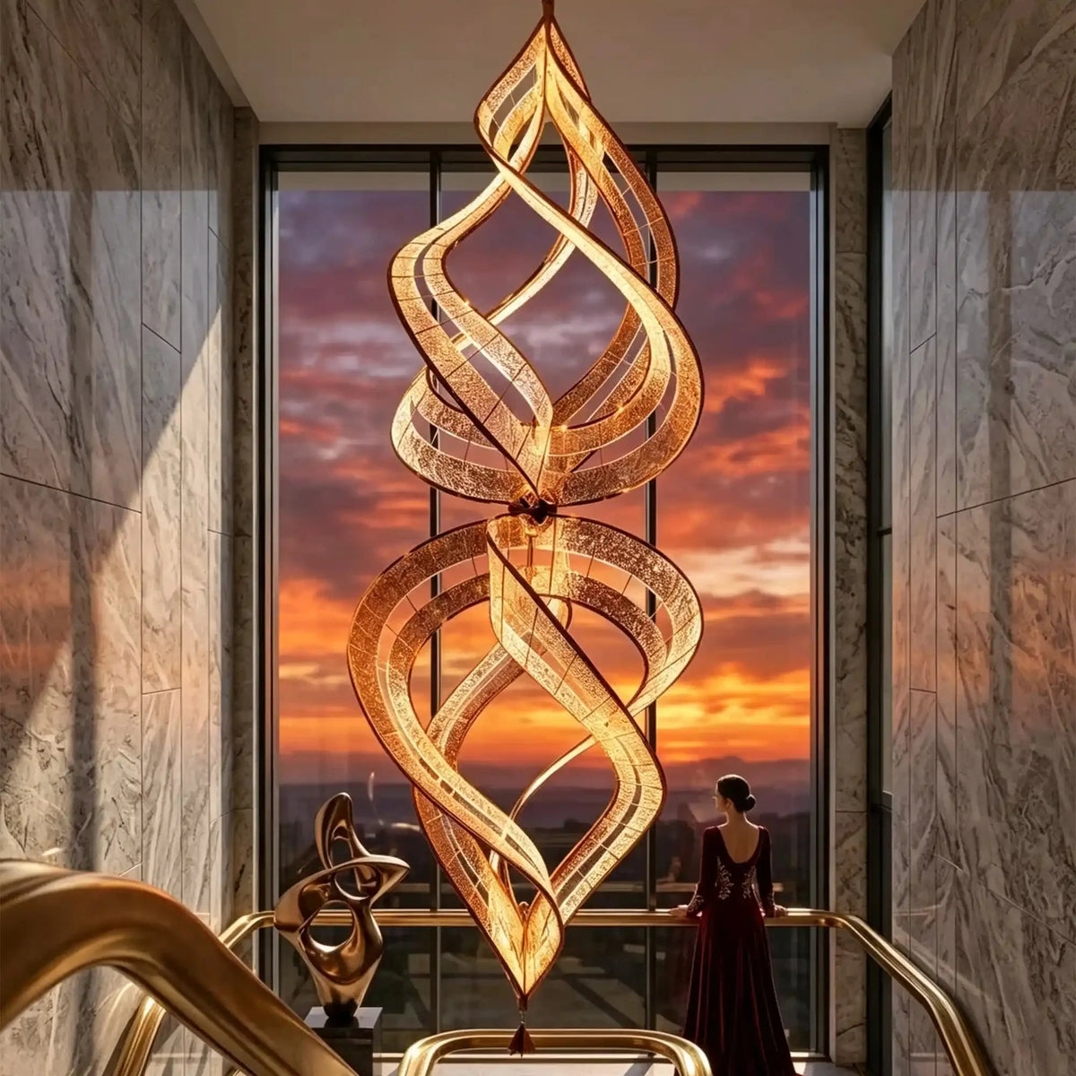 Modern Artistic Double Spiral Acrylic Chandelier for High Ceilings/Staircase/Foyer - D39.37"*H110.24"(D100cm*H280cm)/65kgWarm Lightcasivra