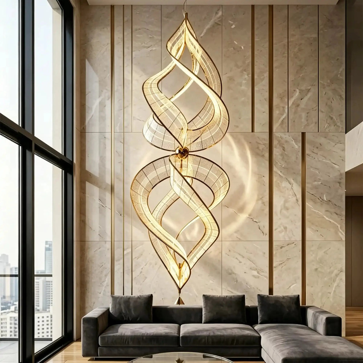 Modern Artistic Double Spiral Acrylic Chandelier for High Ceilings/Staircase/Foyer - D39.37"*H110.24"(D100cm*H280cm)/65kgWarm Lightcasivra