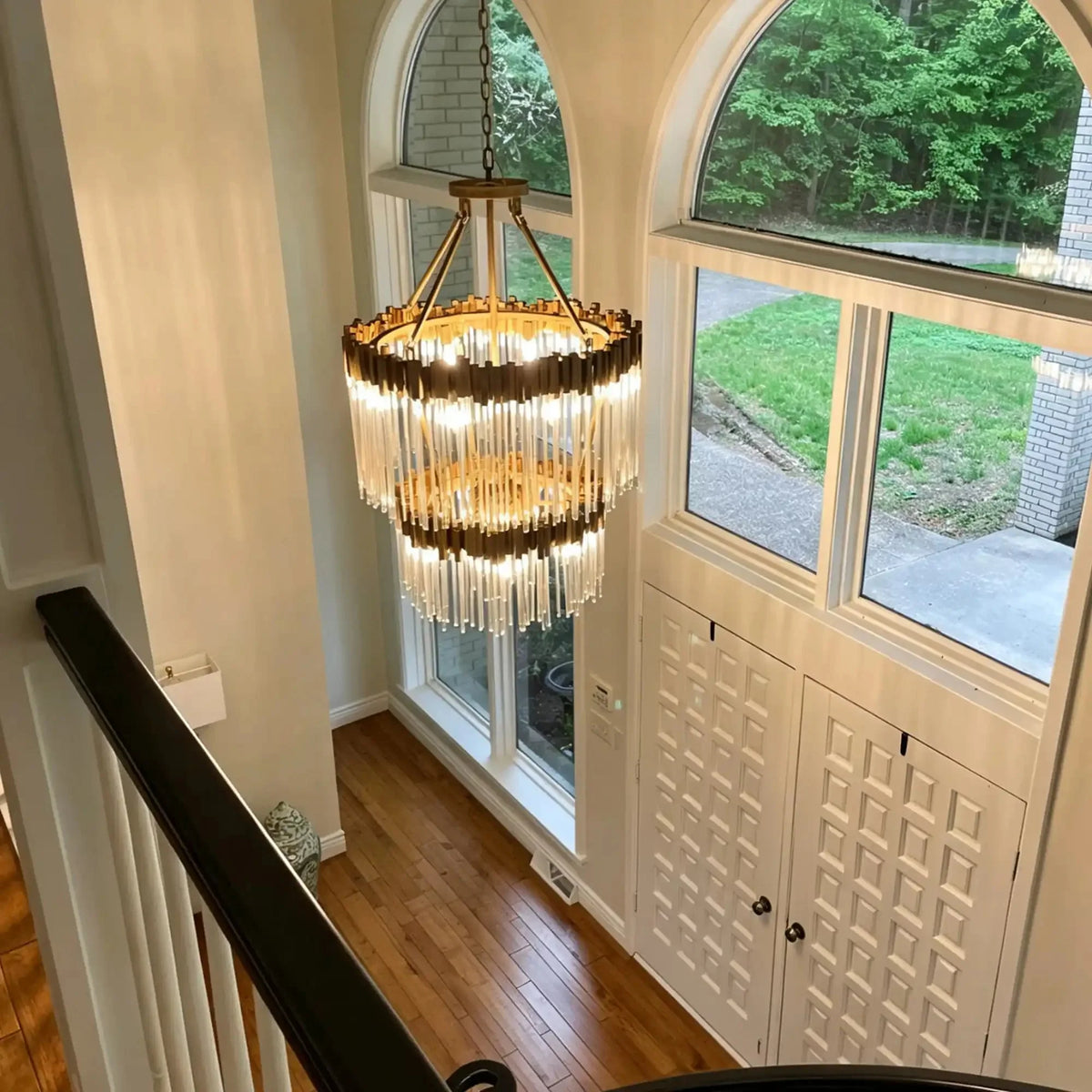 Modern Artistic Luxury Multi-layers Glam Glass Chandelier for High-Ceiling/Staircase/Foyer - 2 Layers/D30"*H56"/46kgAntique CopperWarm Lightcasivra