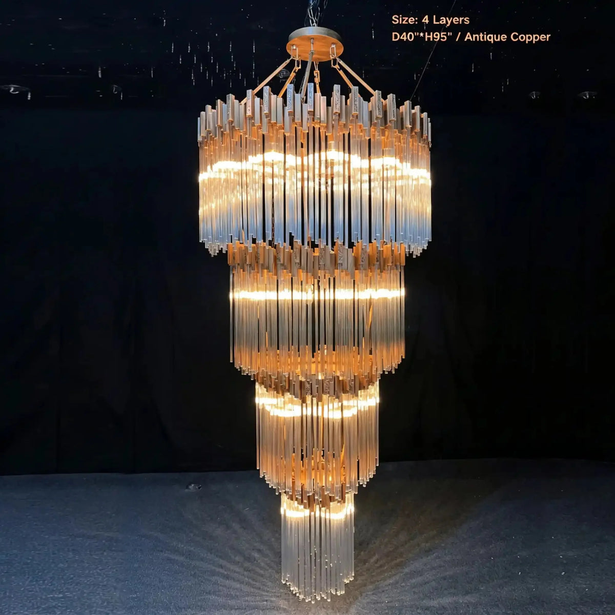 Modern Artistic Luxury Multi-layers Glam Glass Chandelier for High-Ceiling/Staircase/Foyer - 4 Layers/D40"*H95"BlackWarm Lightcasivra