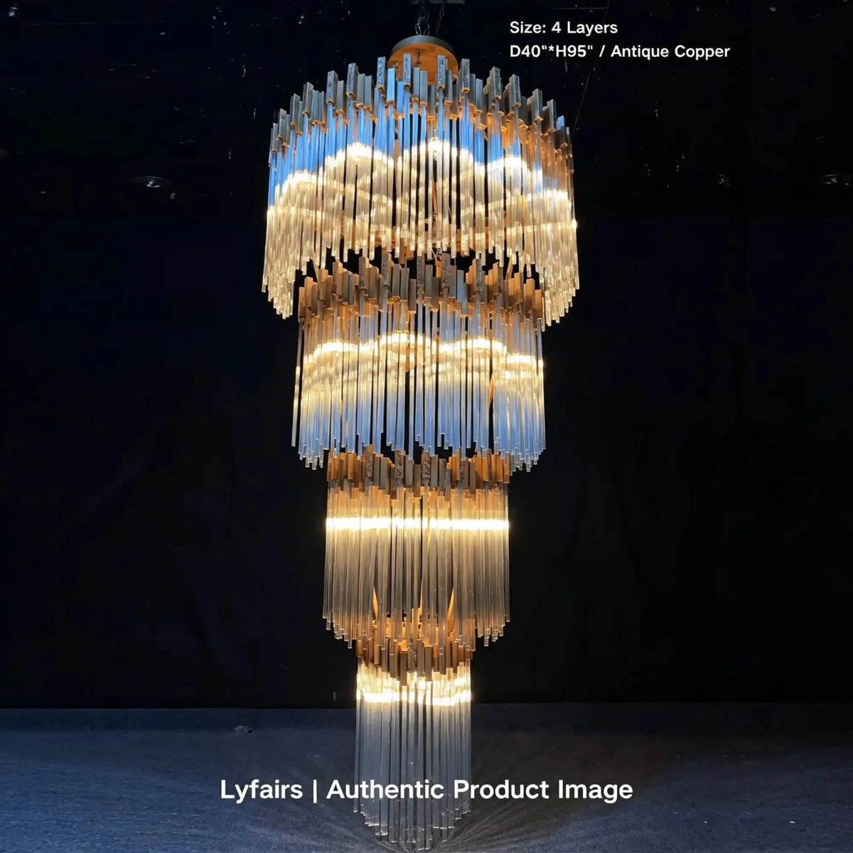 Modern Artistic Luxury Multi-layers Glam Glass Chandelier for High-Ceiling/Staircase/Foyer - 4 Layers/D40"*H95"BlackWarm Lightcasivra