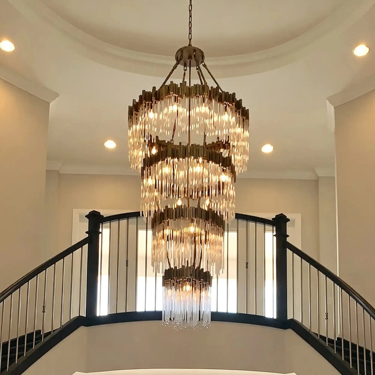 Modern Artistic Luxury Multi-layers Glam Glass Chandelier for High-Ceiling/Staircase/Foyer - 4 Layers/D40"*H95"BlackWarm Lightcasivra