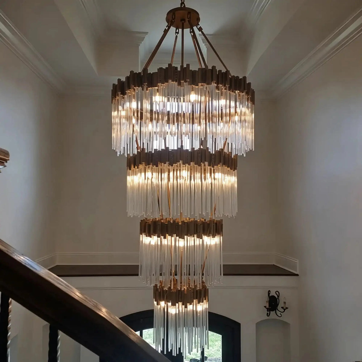 Modern Artistic Luxury Multi-layers Glam Glass Chandelier for High-Ceiling/Staircase/Foyer - 4 Layers/D40"*H95"BlackWarm Lightcasivra
