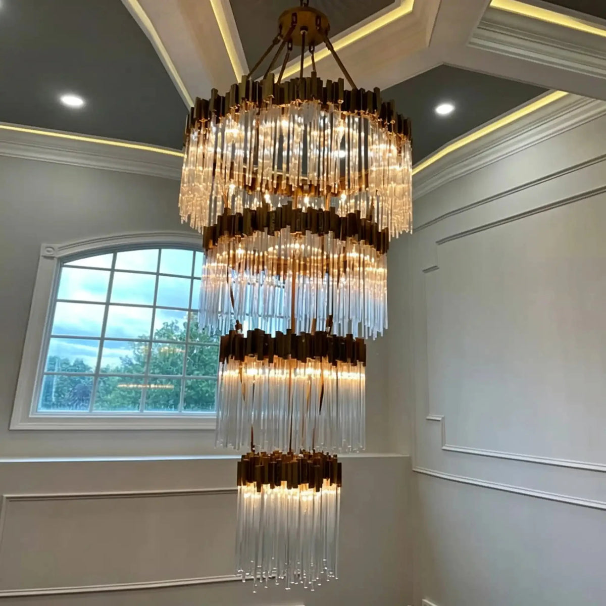 Modern Artistic Luxury Multi-layers Glam Glass Chandelier for High-Ceiling/Staircase/Foyer - 4 Layers/D40"*H95"BlackWarm Lightcasivra