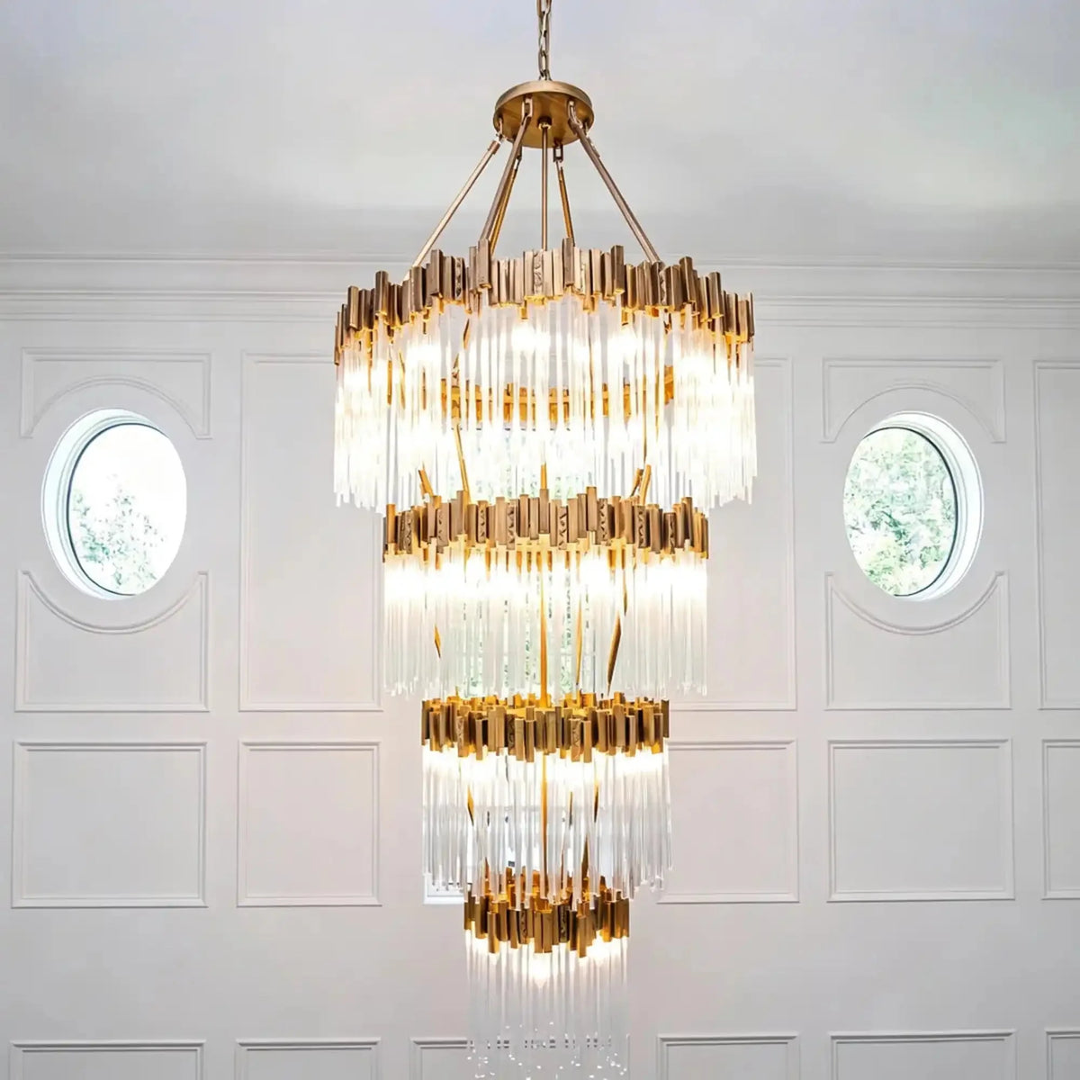 Modern Artistic Luxury Multi-layers Glam Glass Chandelier for High-Ceiling/Staircase/Foyer - 4 Layers/D40"*H95"BlackWarm Lightcasivra
