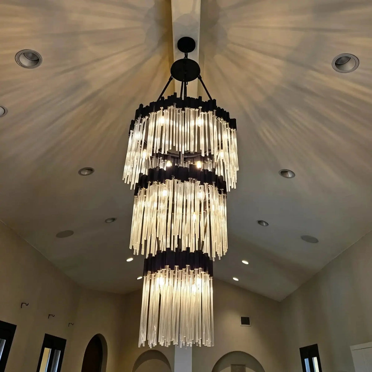 Modern Artistic Luxury Multi-layers Glam Glass Chandelier for High-Ceiling/Staircase/Foyer - 4 Layers/D40"*H95"BlackWarm Lightcasivra