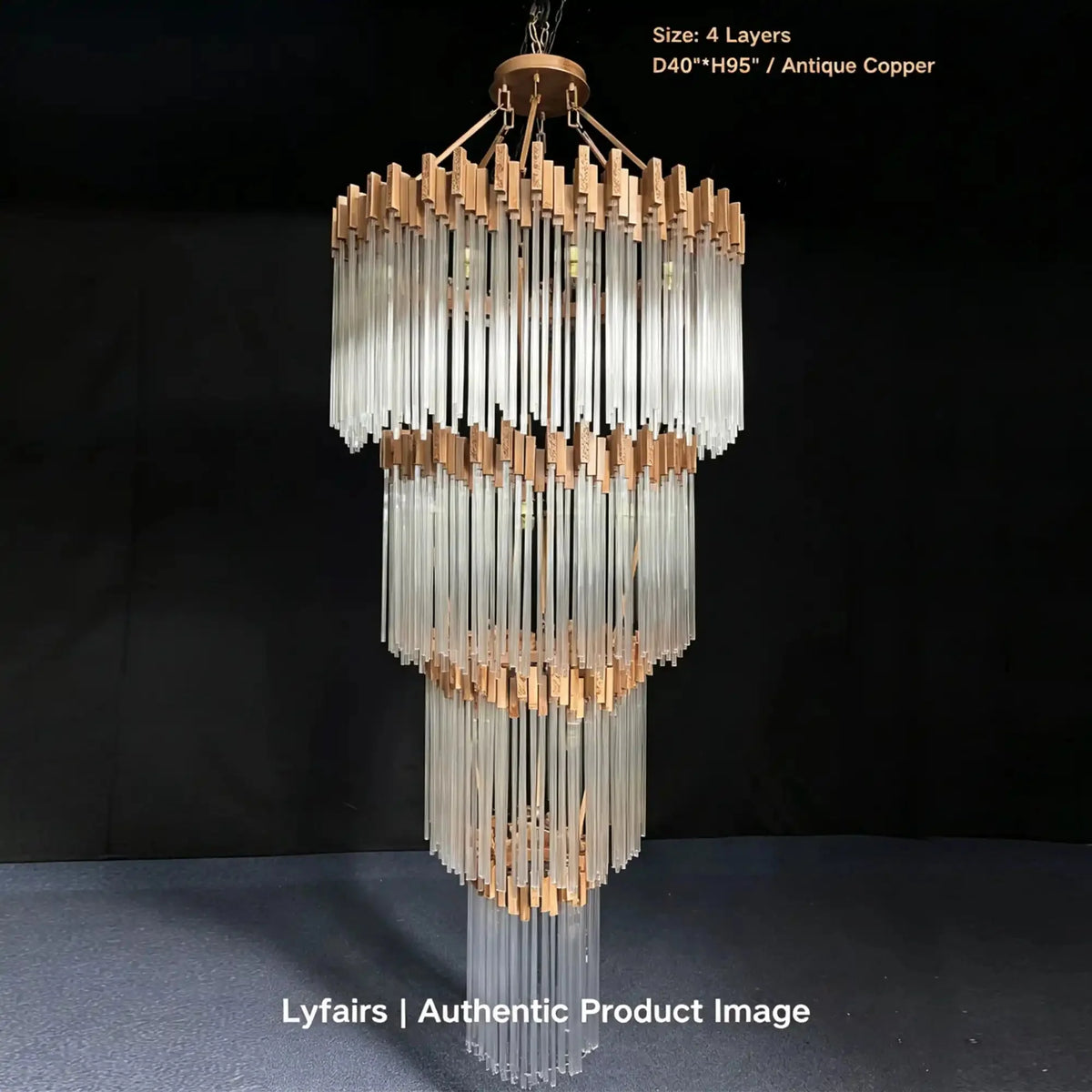Modern Artistic Luxury Multi-layers Glam Glass Chandelier for High-Ceiling/Staircase/Foyer - 4 Layers/D40"*H95"BlackWarm Lightcasivra