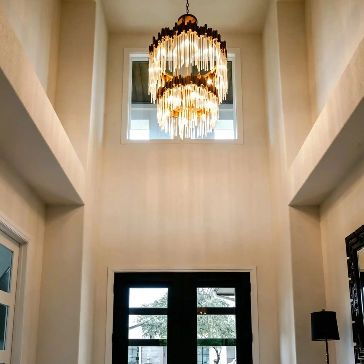 Modern Artistic Luxury Multi-layers Glam Glass Chandelier for High-Ceiling/Staircase/Foyer - 4 Layers/D40"*H95"BlackWarm Lightcasivra