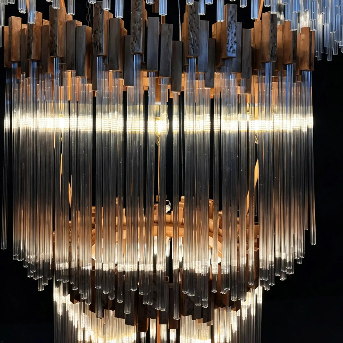 Modern Artistic Luxury Multi-layers Glam Glass Chandelier for High-Ceiling/Staircase/Foyer - 4 Layers/D40"*H95"BlackWarm Lightcasivra