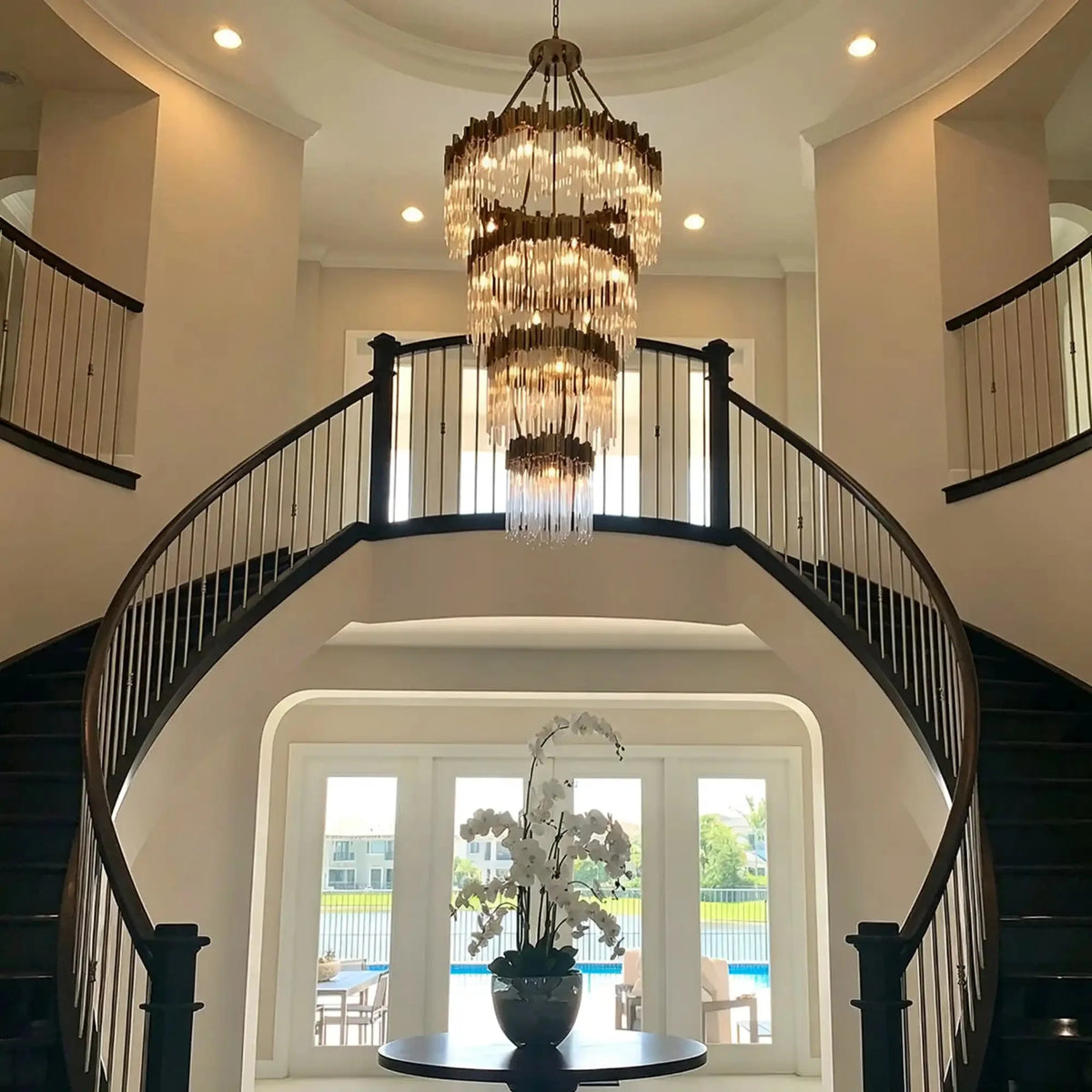 Modern Artistic Luxury Multi-layers Glam Glass Chandelier for High-Ceiling/Staircase/Foyer - 4 Layers/D40"*H95"BlackWarm Lightcasivra