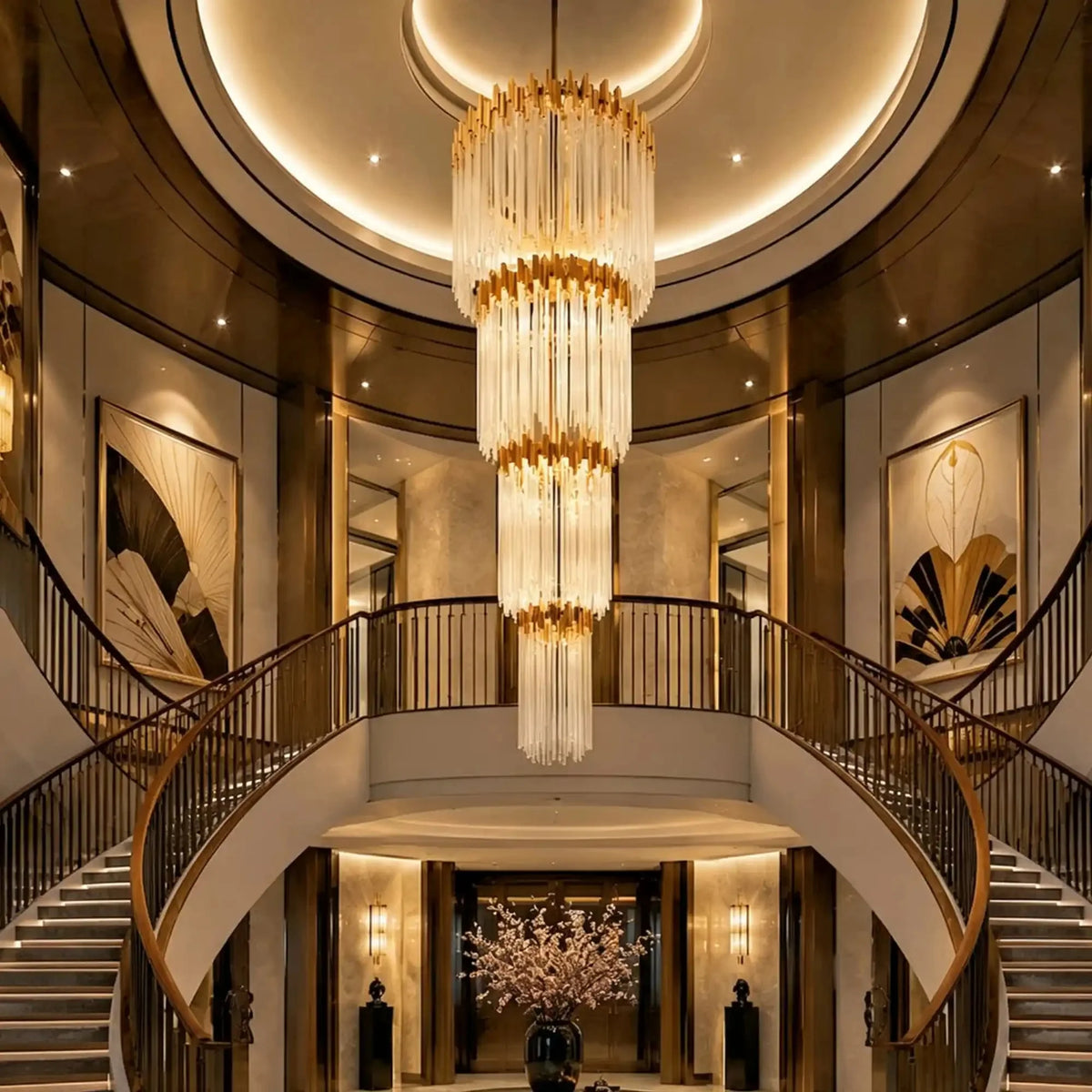 Modern Artistic Luxury Multi-layers Glam Glass Chandelier for High-Ceiling/Staircase/Foyer - 4 Layers/D40"*H95"BlackWarm Lightcasivra