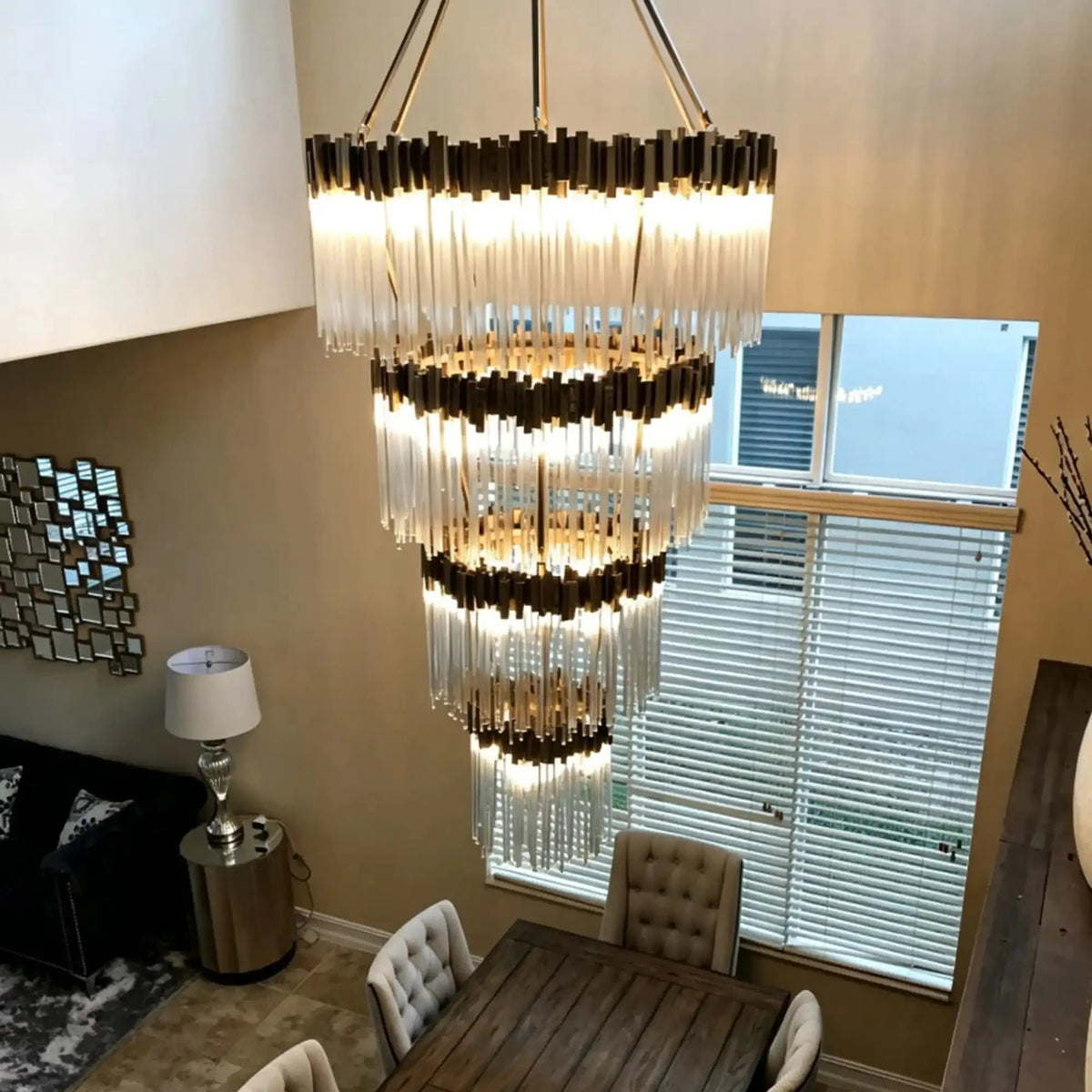 Modern Artistic Luxury Multi-layers Glam Glass Chandelier for High-Ceiling/Staircase/Foyer - 4 Layers/D40"*H95"BlackWarm Lightcasivra