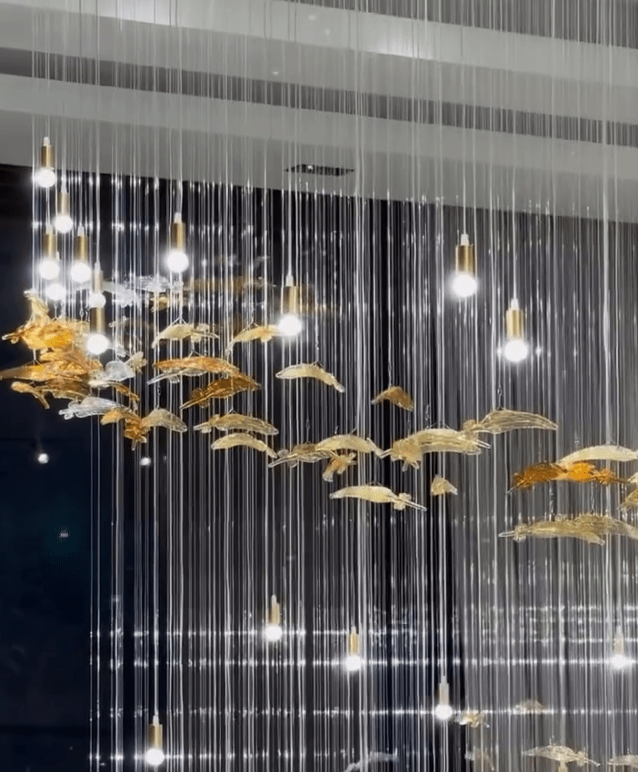 Modern Ascending Spiral Floating Glass Feather Chandelier with Bulbs - Square Canopy/L68"*H144" (L173cm*H366cm)Warm Lightcasivra