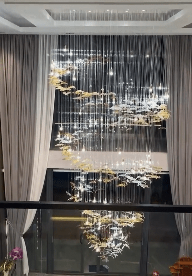 Modern Ascending Spiral Floating Glass Feather Chandelier with Bulbs - Square Canopy/L68"*H144" (L173cm*H366cm)Warm Lightcasivra