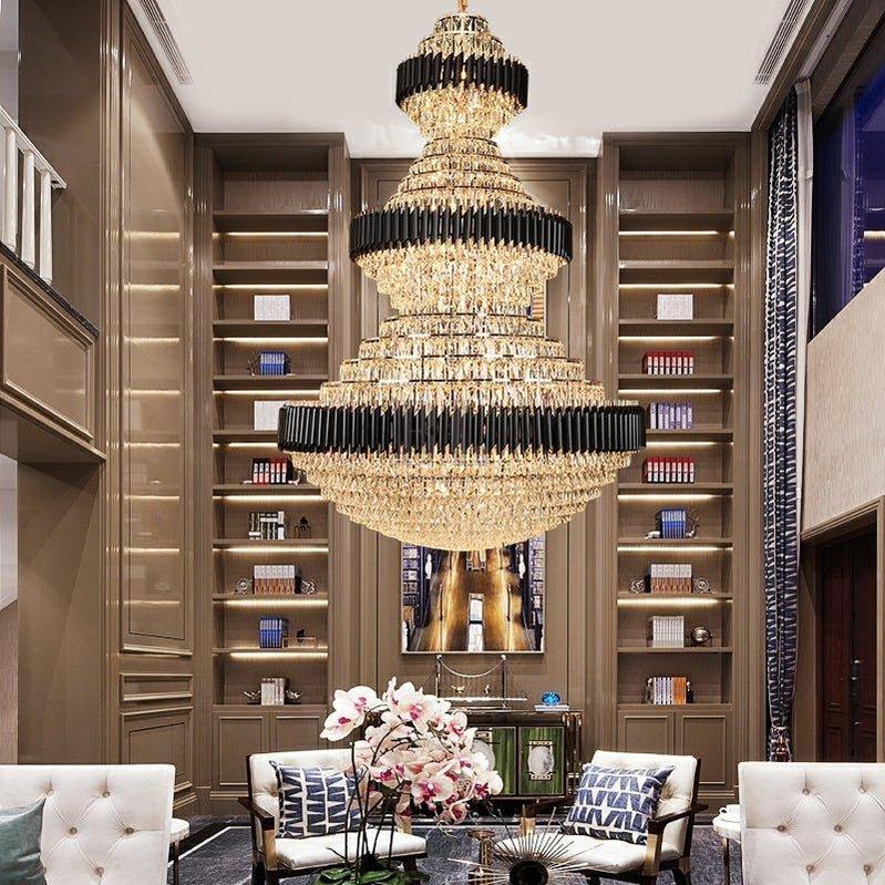 Modern Black Iron Crystal Chandelier For Foyer Staircase Luxurious Design Ceiling Light Fixture-Chandeliers-casivra-casivra