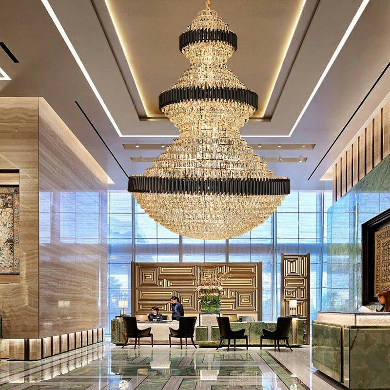 Modern Black Iron Crystal Chandelier For Foyer Staircase Luxurious Design Ceiling Light Fixture-Chandeliers-casivra-casivra