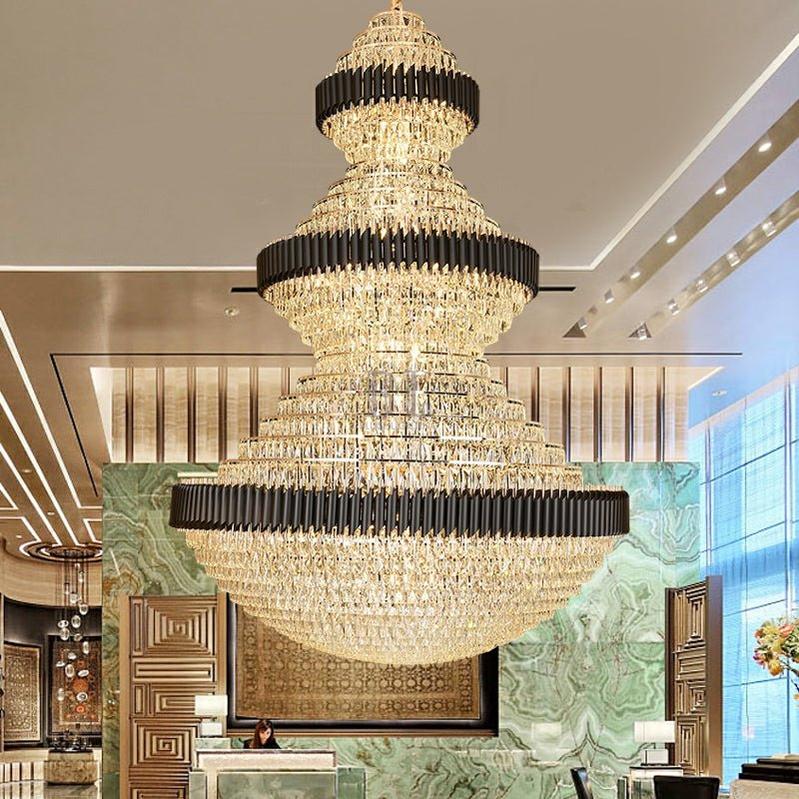 Modern Black Iron Crystal Chandelier For Foyer Staircase Luxurious Design Ceiling Light Fixture-Chandeliers-casivra-casivra