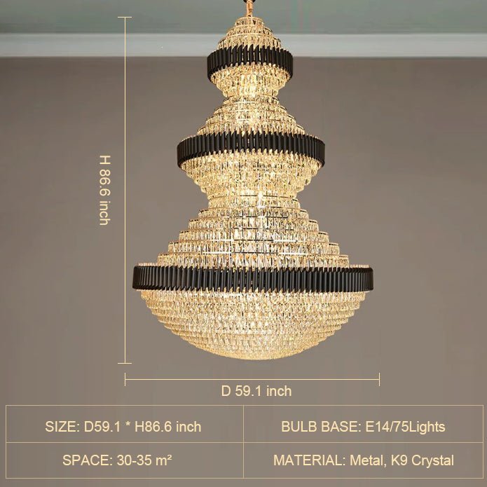 Modern Black Iron Crystal Chandelier For Foyer Staircase Luxurious Design Ceiling Light Fixture-Chandeliers-casivra-D 59.1'' * H 86.6''-Warm Light-casivra