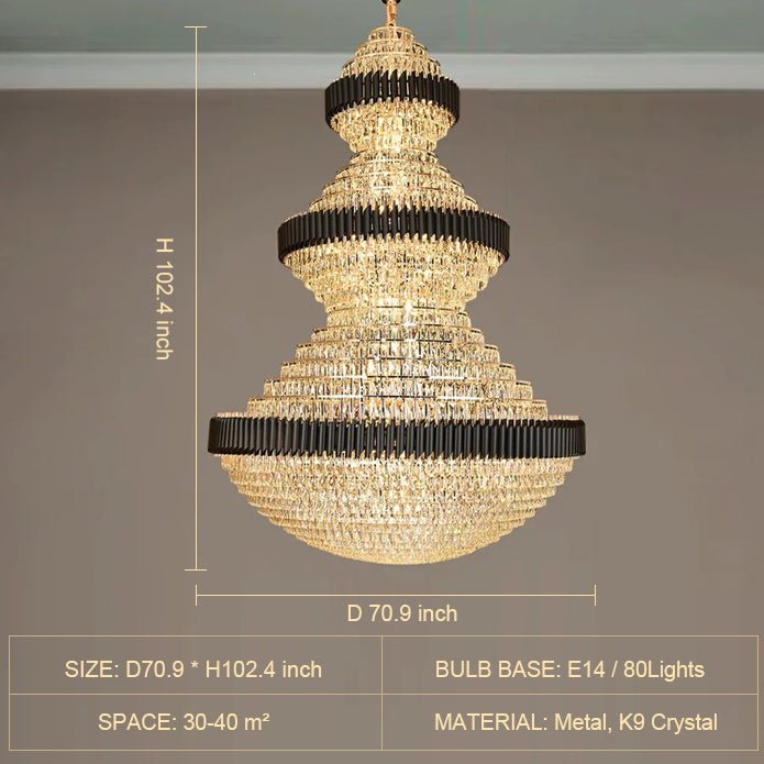 Modern Black Iron Crystal Chandelier For Foyer Staircase Luxurious Design Ceiling Light Fixture-Chandeliers-casivra-D 70.9'' * H 102.4''-Warm Light-casivra