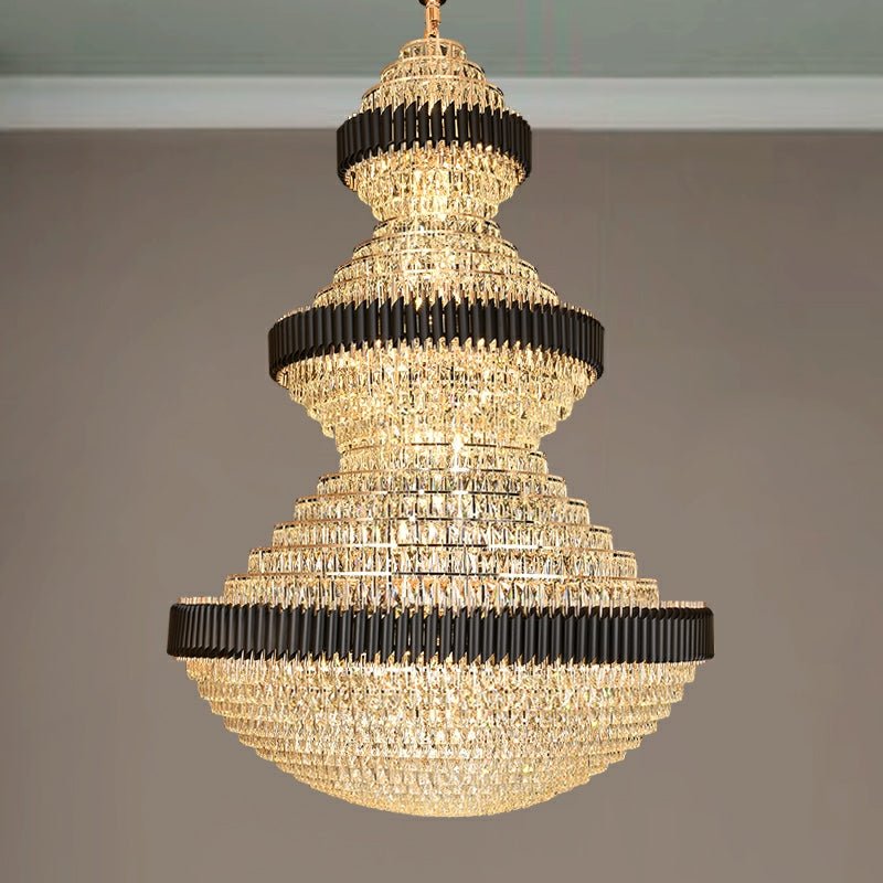 Modern Black Iron Crystal Chandelier For Foyer Staircase Luxurious Design Ceiling Light Fixture-Chandeliers-casivra-casivra