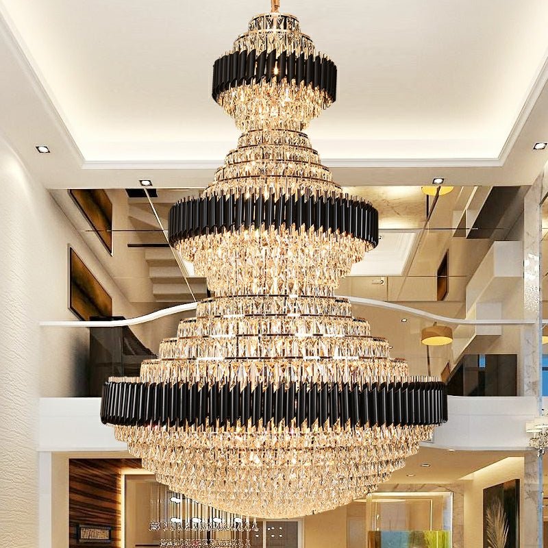 Modern Black Iron Crystal Chandelier For Foyer Staircase Luxurious Design Ceiling Light Fixture-Chandeliers-casivra-casivra
