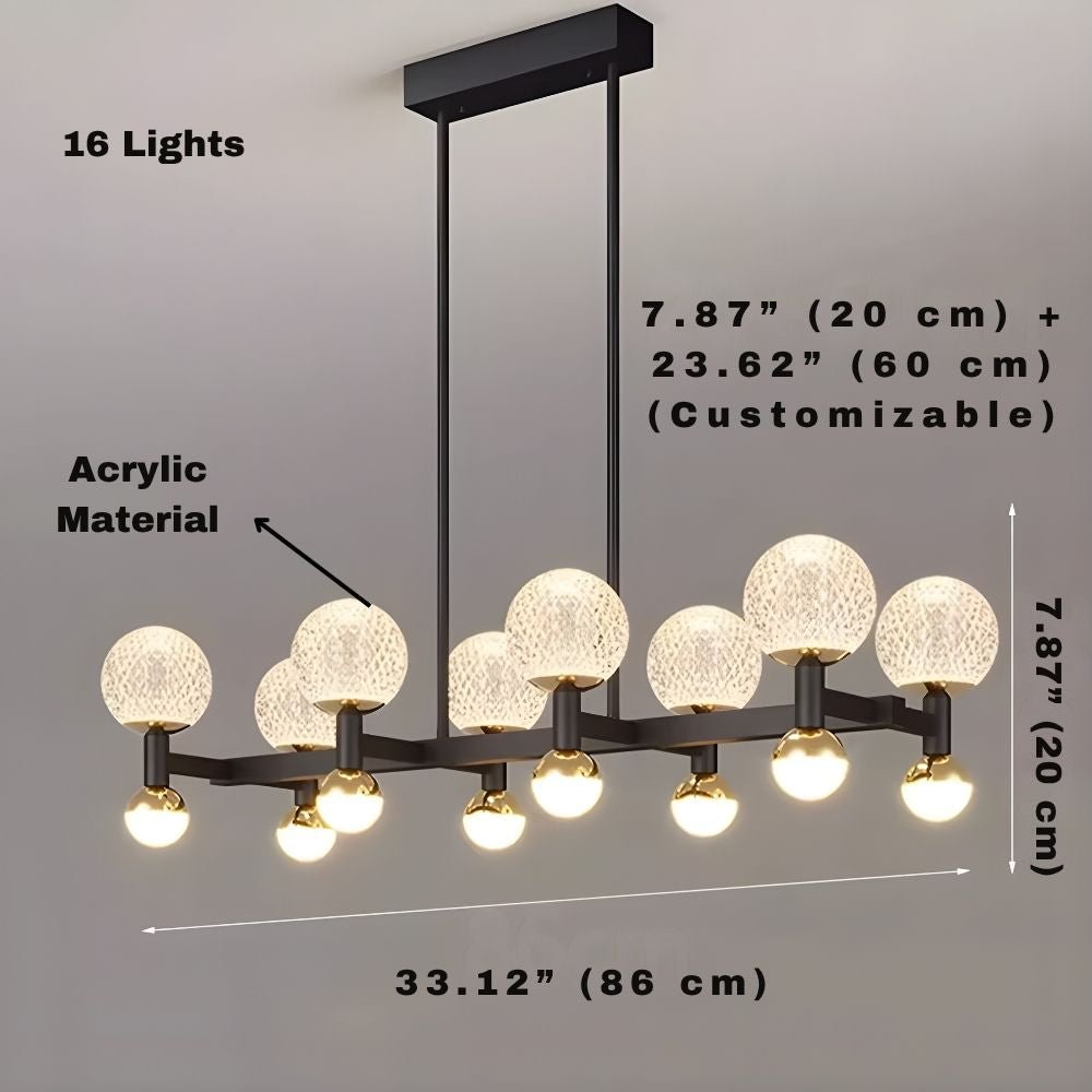 Modern Black Linear Dining Room Chandelier 12/16 Lights - 16 LightWarm White 3000Kcasivra
