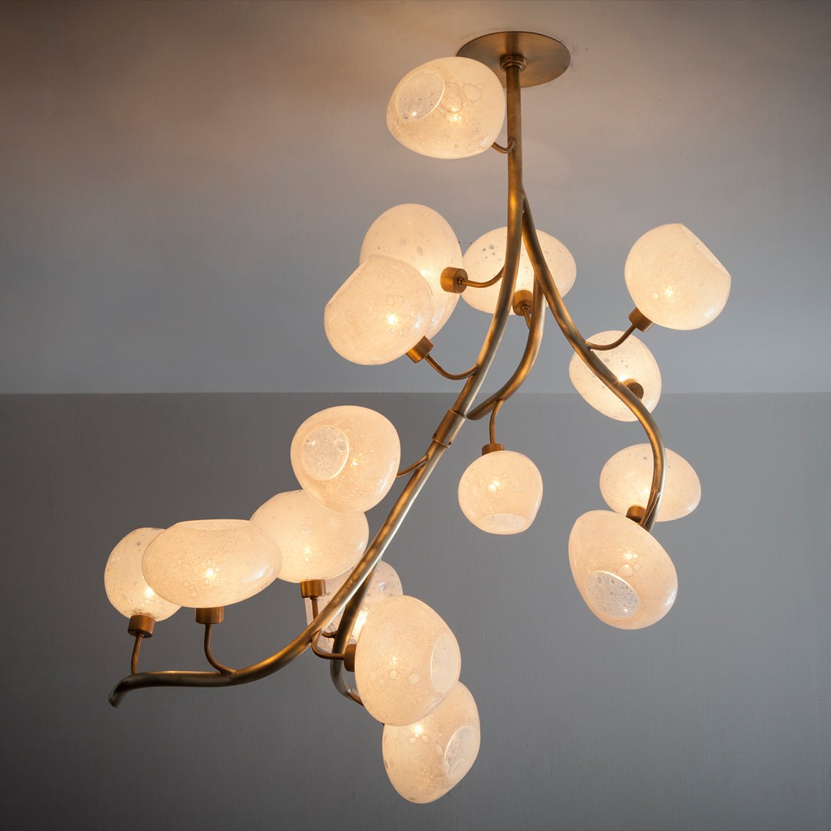 Modern Chandelier with Irregular Glass Lampshades and Brass Branches - L47"*W42"*H50"Warm Lightcasivra