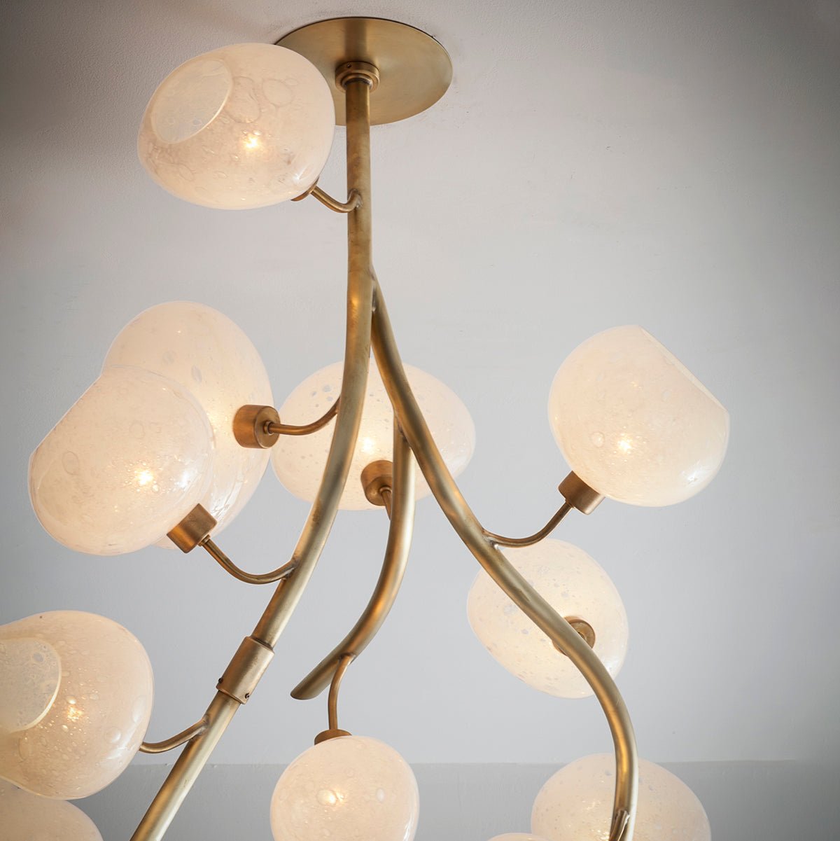Modern Chandelier with Irregular Glass Lampshades and Brass Branches - L47"*W42"*H50"Warm Lightcasivra
