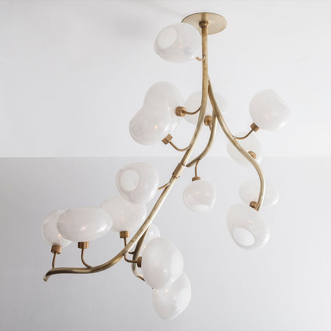 Modern Chandelier with Irregular Glass Lampshades and Brass Branches - L47"*W42"*H50"Warm Lightcasivra