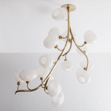 Modern Chandelier with Irregular Glass Lampshades and Brass Branches - L47"*W42"*H50"Warm Lightcasivra