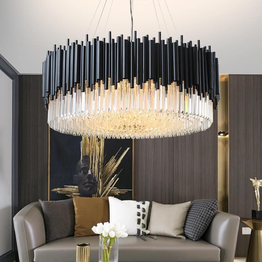 Modern Classic Black Crystal Round Chandelier 24"/ 32"/40" - W40" X H16"casivra