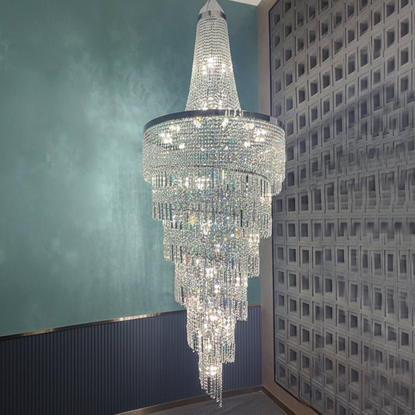 Modern Crystal Tassel Chandelier for Foyer/Staircase - D23.6"*H82.6"Warm Lightcasivra