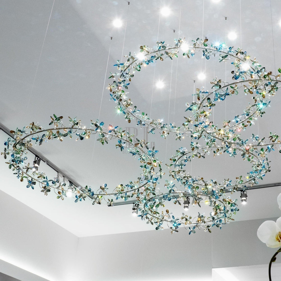 Modern Design Crystal Chandelier with Floral Crown Shape - 1 Ring/D31.5"*H118.1"Without CanopyWarm Lightcasivra