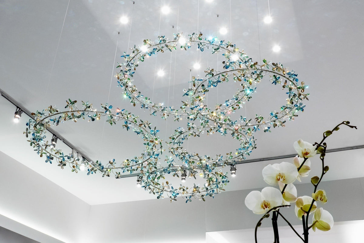 Modern Design Crystal Chandelier with Floral Crown Shape - 1 Ring/D31.5"*H118.1"Without CanopyWarm Lightcasivra