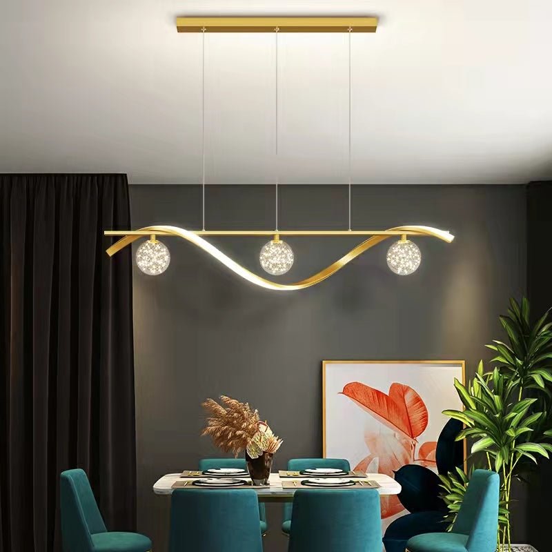 Modern Dining Room Chandelier Concise Style Glass Ball Starlight Ceiling Lamp Luxury Bar Counter Light - L39.4"*H118.1"/2.1 kgGoldWarm Lightcasivra