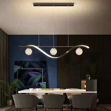 Modern Dining Room Chandelier Concise Style Glass Ball Starlight Ceiling Lamp Luxury Bar Counter Light - L39.4"*H118.1"/2.1 kgBlackWarm Lightcasivra