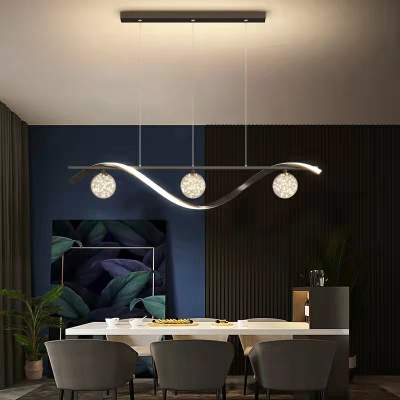 Modern Dining Room Chandelier Concise Style Glass Ball Starlight Ceiling Lamp Luxury Bar Counter Light - L39.4"*H118.1"/2.1 kgBlackWarm Lightcasivra