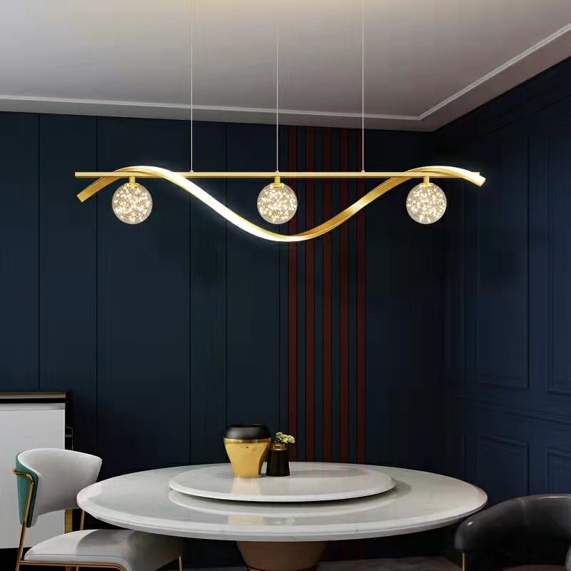 Modern Dining Room Chandelier Concise Style Glass Ball Starlight Ceiling Lamp Luxury Bar Counter Light - L39.4"*H118.1"/2.1 kgBlackWarm Lightcasivra