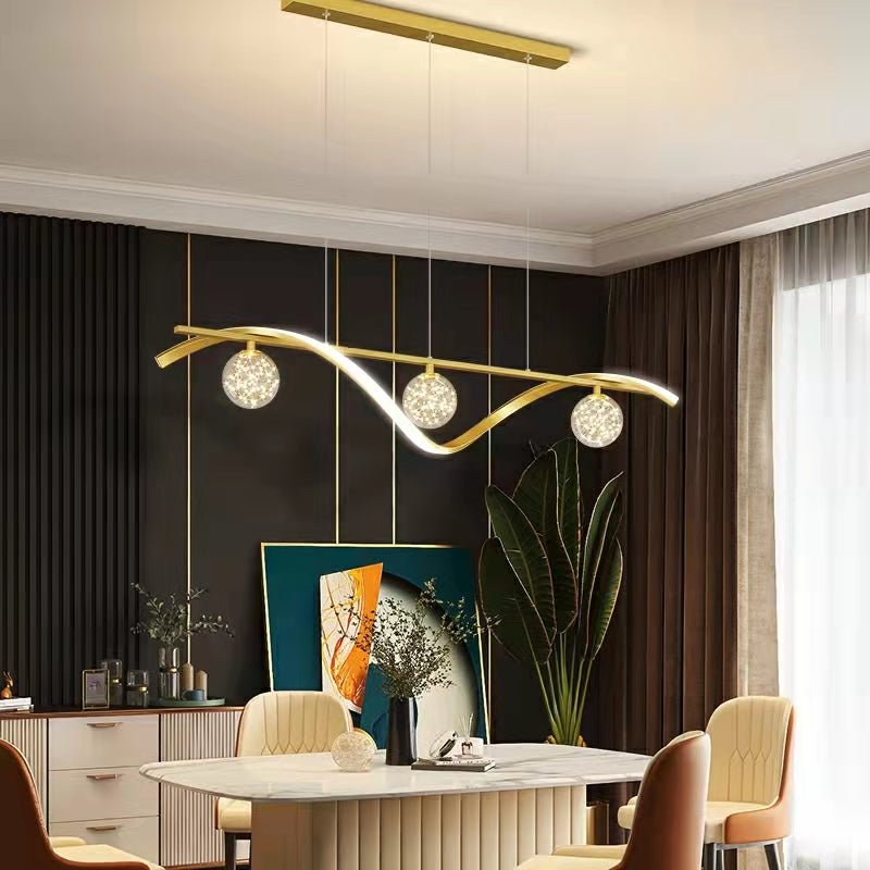 Modern Dining Room Chandelier Concise Style Glass Ball Starlight Ceiling Lamp Luxury Bar Counter Light - L39.4"*H118.1"/2.1 kgGoldWarm Lightcasivra