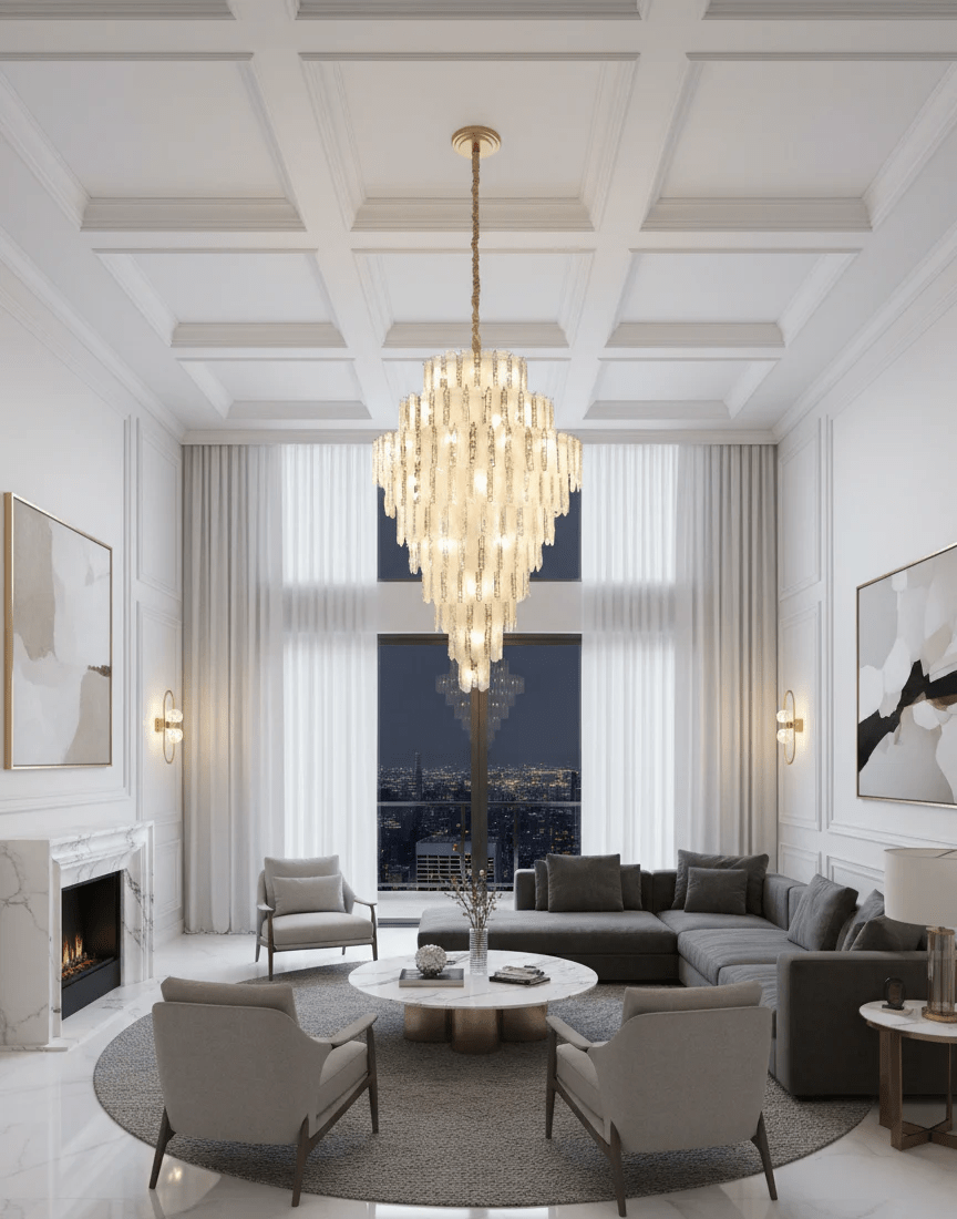 Modern Feather Crystal Chandelier in Chrome/Gold Finish for High/Low-ceiling - D39.4"*H59.1"(D100cm*H150cm)Goldcasivra