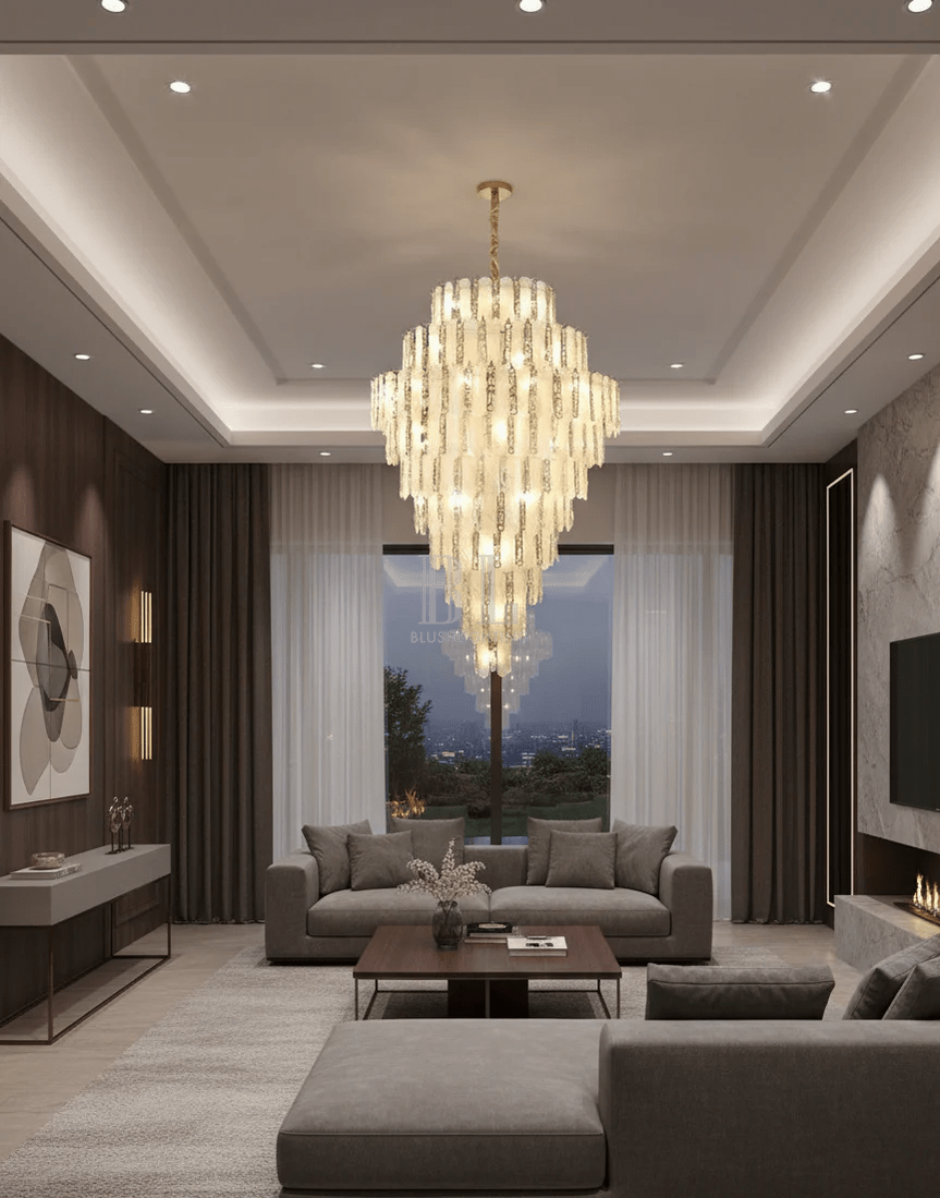 Modern Feather Crystal Chandelier in Chrome/Gold Finish for High/Low-ceiling - D39.4"*H59.1"(D100cm*H150cm)Goldcasivra